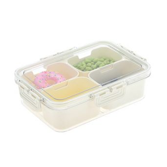 Rectangle Fridge Food Storage Containers 4 Compartment 9.25"x6.5"x2.56" White Transparent 1 Set