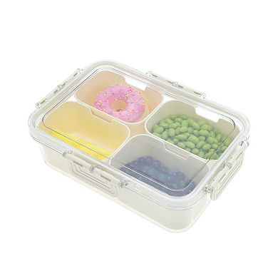 Rectangle Fridge Food Storage Containers 4 Compartment 9.25"x6.5"x2.56" White Transparent 1 Set