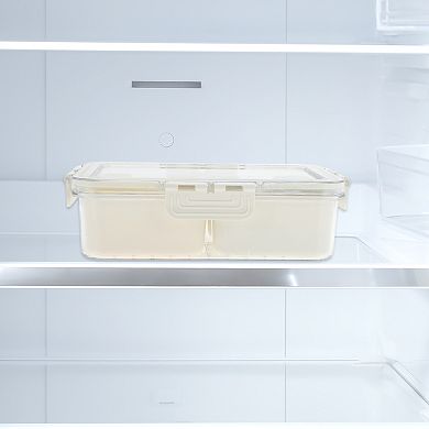 Rectangle Fridge Food Storage Containers 4 Compartment 9.25"x6.5"x2.56" White Transparent 1 Set