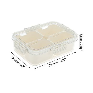 Rectangle Fridge Food Storage Containers 4 Compartment 9.25"x6.5"x2.56" White Transparent 1 Set