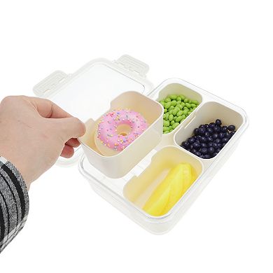 Rectangle Fridge Food Storage Containers 4 Compartment 9.25"x6.5"x2.56" White Transparent 1 Set
