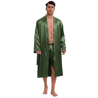 Satin Robe for Men's Nightwear Long Sleeve Kimono Bathrobe Sleepwear with Shorts Set