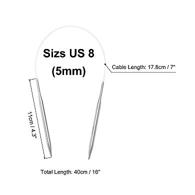 Size US 8 (5mm) Knitting Needles Circular Needle 16" (40cm) Round Metal Stainless Steel Needle