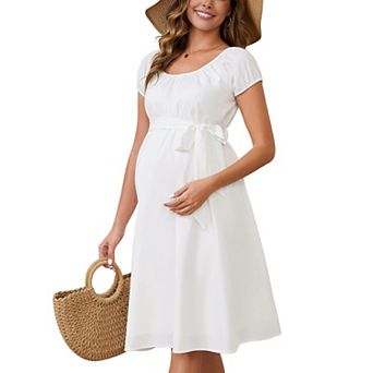 Women's Maternity Dresses Boho Babydoll Waist Belt Short Sleeve Summer One Piece Baby Shower Church