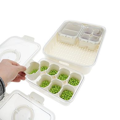 Rectangle Drain Food Storage Containers 14 Compartment 14.76"x10.83"x3.15" White Transparent 1 Set