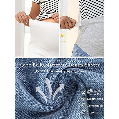Women's Denim Summer Lounge Roll Hem Maternity Jeans Shorts with Pockets