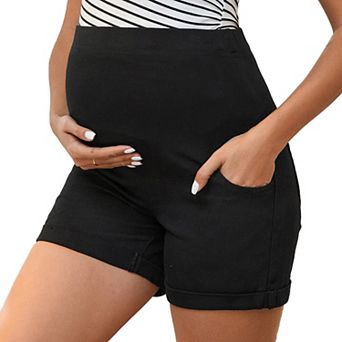 Women's Denim Summer Lounge Roll Hem Maternity Jeans Shorts with Pockets