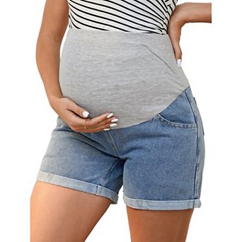 Women's Denim Summer Lounge Roll Hem Maternity Jeans Shorts with Pockets