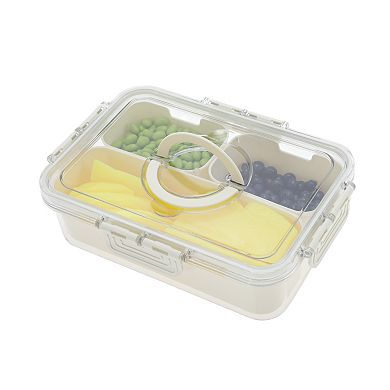 Rectangle Fridge Food Storage Containers 3 Compartment 9.25"x6.5"x2.56" White Transparent 1 Set