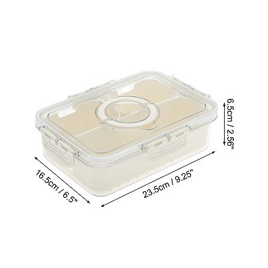 Rectangle Fridge Food Storage Containers 3 Compartment 9.25"x6.5"x2.56" White Transparent 1 Set