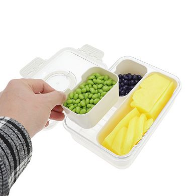 Rectangle Fridge Food Storage Containers 3 Compartment 9.25"x6.5"x2.56" White Transparent 1 Set