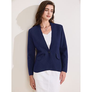 Women's Collarless Blazer Long Sleeve One Button Business Office Blazers Jacket