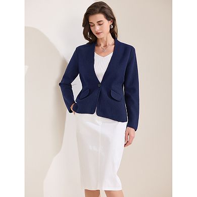 Women's Collarless Blazer Long Sleeve One Button Business Office Blazers Jacket