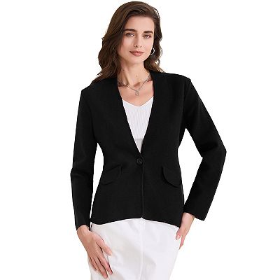 Women's Collarless Blazer Long Sleeve One Button Business Office