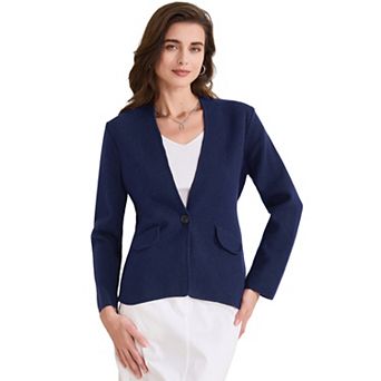 Women's Collarless Blazer Long Sleeve One Button Business Office Blazers Jacket