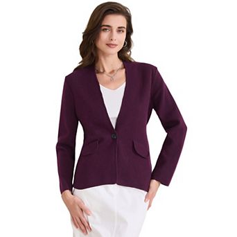 Women's Collarless Blazer Long Sleeve One Button Business Office Blazers Jacket