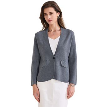 Women's Collarless Blazer Long Sleeve One Button Business Office Blazers Jacket