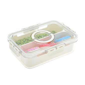 Sealed Rectangle Fridge Food Storage Container 2 Compartment 9.25"x6.5"x2.56" White Transparent 1Set