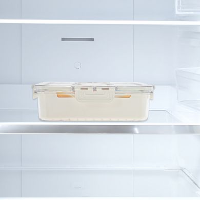 Sealed Rectangle Fridge Food Storage Container 2 Compartment 9.25"x6.5"x2.56" White Transparent 1Set