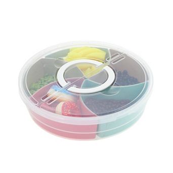 Round Fridge Food Storage Containers 5 Compartment 12.01"x12.01"x2.76" White Transparent 1 Set