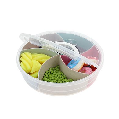 Round Fridge Food Storage Containers 5 Compartment 12.01"x12.01"x2.76" White Transparent 1 Set