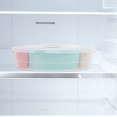 Round Fridge Food Storage Containers 5 Compartment 12.01"x12.01"x2.76" White Transparent 1 Set