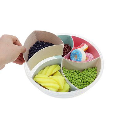 Round Fridge Food Storage Containers 5 Compartment 12.01"x12.01"x2.76" White Transparent 1 Set