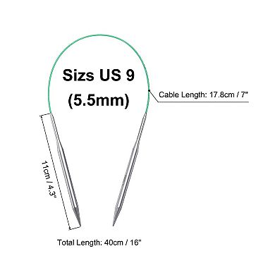 Size US 9 (5.5mm) Knitting Needles Circular Needle 16" (40cm) Round Metal Stainless Steel Needle
