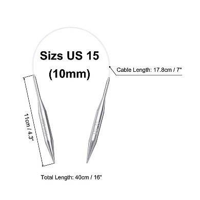 Size US 15 (10mm) Knitting Needles Circular Needle 16" (40cm) Round Metal Stainless Steel Needle