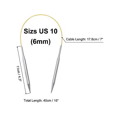 Size US 10 (6mm) Knitting Needles Circular Needle 16" (40cm) Round Metal Stainless Steel Needle