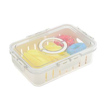 Sealed Rectangle Drain Food Storage Container 1 Compartment 9.25"x6.5"x2.56" White Transparent 1 Set