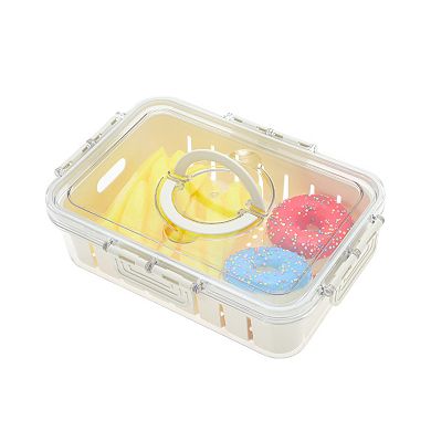 Sealed Rectangle Drain Food Storage Container 1 Compartment 9.25"x6.5"x2.56" White Transparent 1 Set