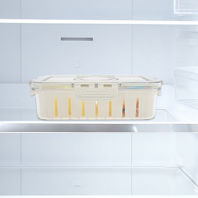 Sealed Rectangle Drain Food Storage Container 1 Compartment 9.25"x6.5"x2.56" White Transparent 1 Set