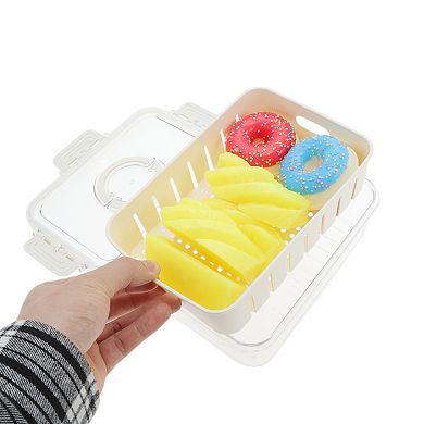 Sealed Rectangle Drain Food Storage Container 1 Compartment 9.25"x6.5"x2.56" White Transparent 1 Set