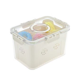 Rectangle Drain Food Storage Containers 1 Compartment 9.25"x6.5"x5.51" White Transparent 1 Set