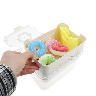 Rectangle Drain Food Storage Containers 1 Compartment 9.25"x6.5"x5.51" White Transparent 1 Set