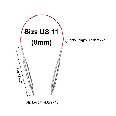 Size US 11 (8mm) Knitting Needles Circular Needle 16" (40cm) Round Metal Stainless Steel Needle
