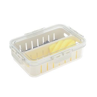 Sealed Rectangle Drain Food Storage Container 2 Compartment 9.25"x6.5"x2.56" White Transparent 1 Set
