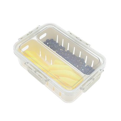 Sealed Rectangle Drain Food Storage Container 2 Compartment 9.25"x6.5"x2.56" White Transparent 1 Set