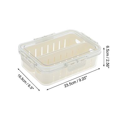 Sealed Rectangle Drain Food Storage Container 2 Compartment 9.25"x6.5"x2.56" White Transparent 1 Set
