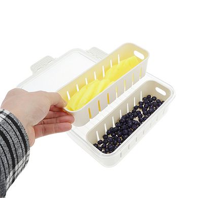Sealed Rectangle Drain Food Storage Container 2 Compartment 9.25"x6.5"x2.56" White Transparent 1 Set