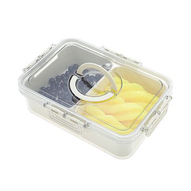 Rectangle Fridge Food Storage Containers 2 Compartment 9.25"x6.5"x2.56" White Transparent 1 Set