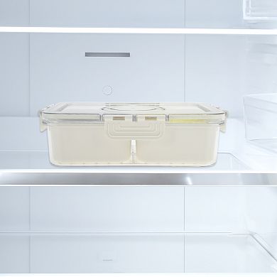 Rectangle Fridge Food Storage Containers 2 Compartment 9.25"x6.5"x2.56" White Transparent 1 Set