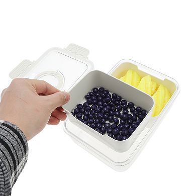Rectangle Fridge Food Storage Containers 2 Compartment 9.25"x6.5"x2.56" White Transparent 1 Set