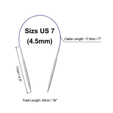 Size US 7 (4.5mm) Knitting Needles Circular Needle 16" (40cm) Round Metal Stainless Steel Needle