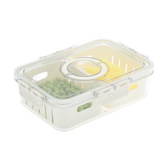 Rectangle Drain Food Storage Containers 2 Compartment 9.25"x6.5"x2.56" White Transparent 1 Set