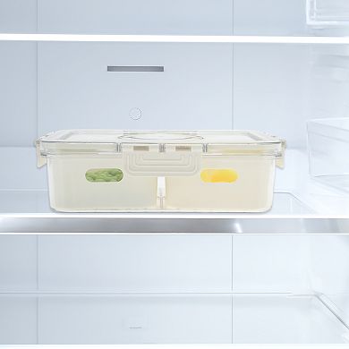 Rectangle Drain Food Storage Containers 2 Compartment 9.25"x6.5"x2.56" White Transparent 1 Set