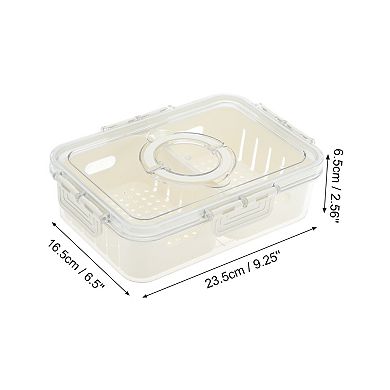 Rectangle Drain Food Storage Containers 2 Compartment 9.25"x6.5"x2.56" White Transparent 1 Set