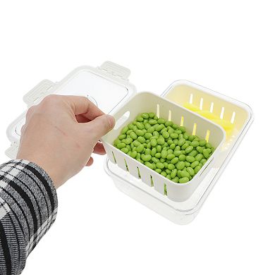 Rectangle Drain Food Storage Containers 2 Compartment 9.25"x6.5"x2.56" White Transparent 1 Set