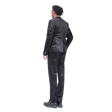Men's Luxury 2-Piece Suit Jacket & Pants Floral Print Two Button Slim